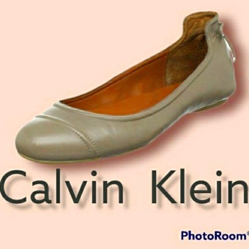 CALVIN KLEIN FLATS LEATHER BALLERINA TAUPE COLOR SHOES SIZE 5.5-6 WOMENS
